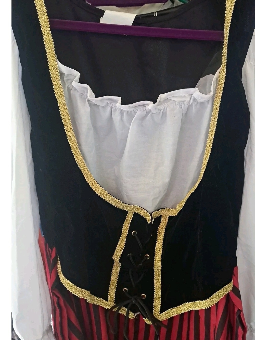 Scarlet Sea Rogue Plus Size Pirate Wench Dress – Corset Vest Striped Handkerchie - Picture 2 of 3